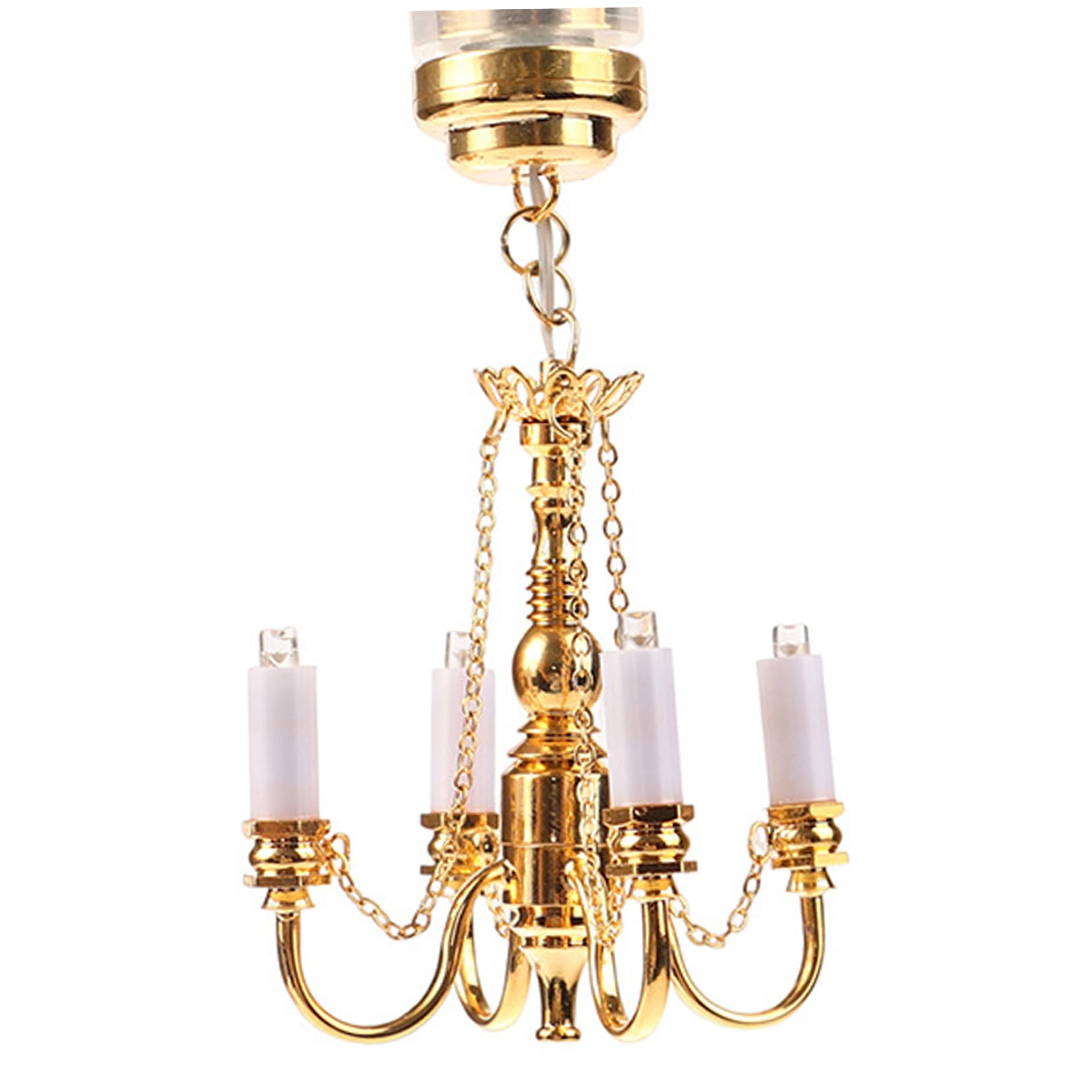 Nukinp 1 12 Scale Dollhouse Accessories, Metal 1 12 Scale Dollhouse Furniture Chandelier, Battery Powered Chandelier for Decoration, for Lovers