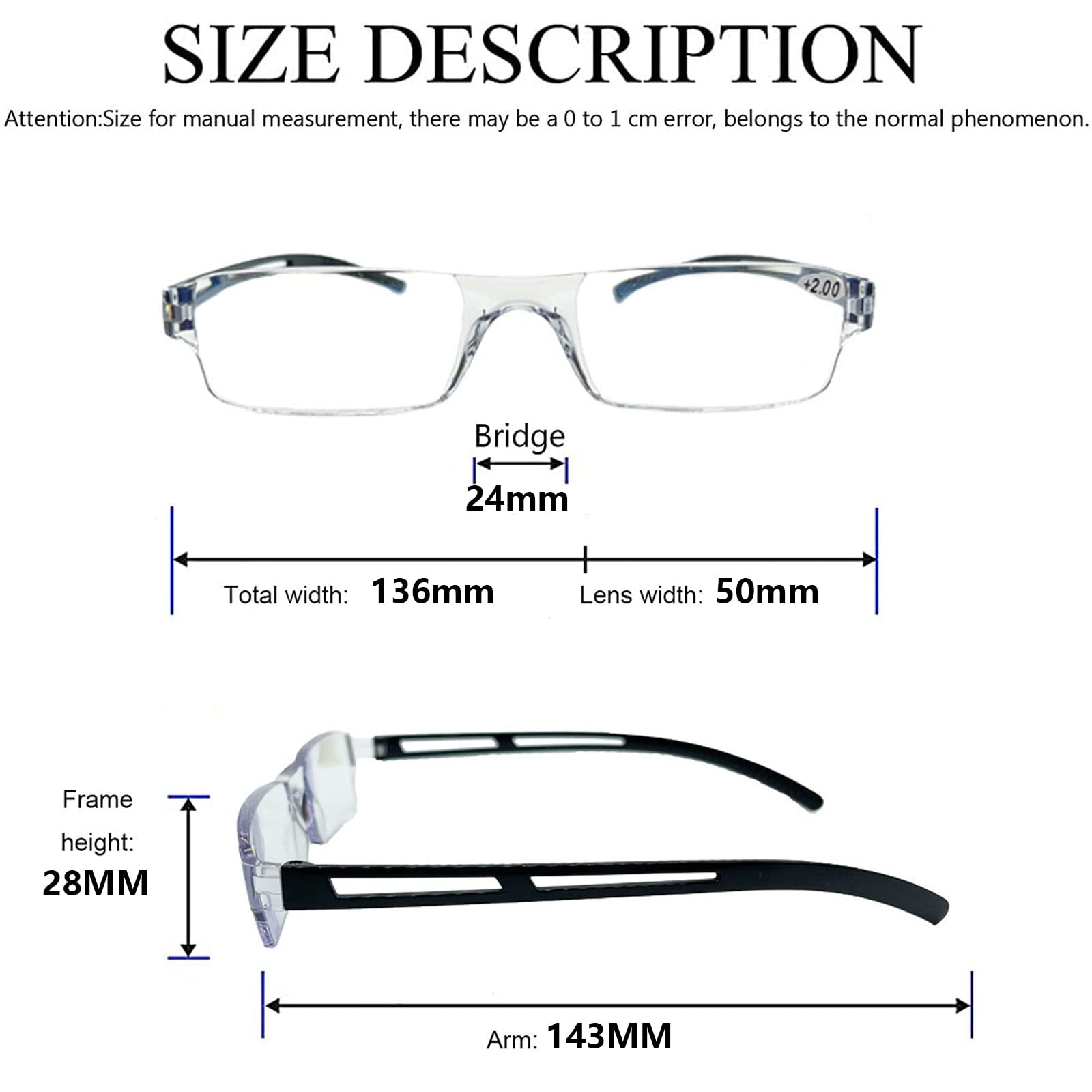 Hubeye 2 Paia Occhiali da lettura Ultraleggeri Montatura Trasparente Anti luce blu con Custodia in Pelle per Uomo e Donna 2.00 - 4