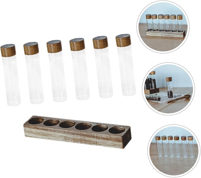 Set de 6 Tubos de Vidrio para Almacenar Café con Soporte de Madera miniatura 7