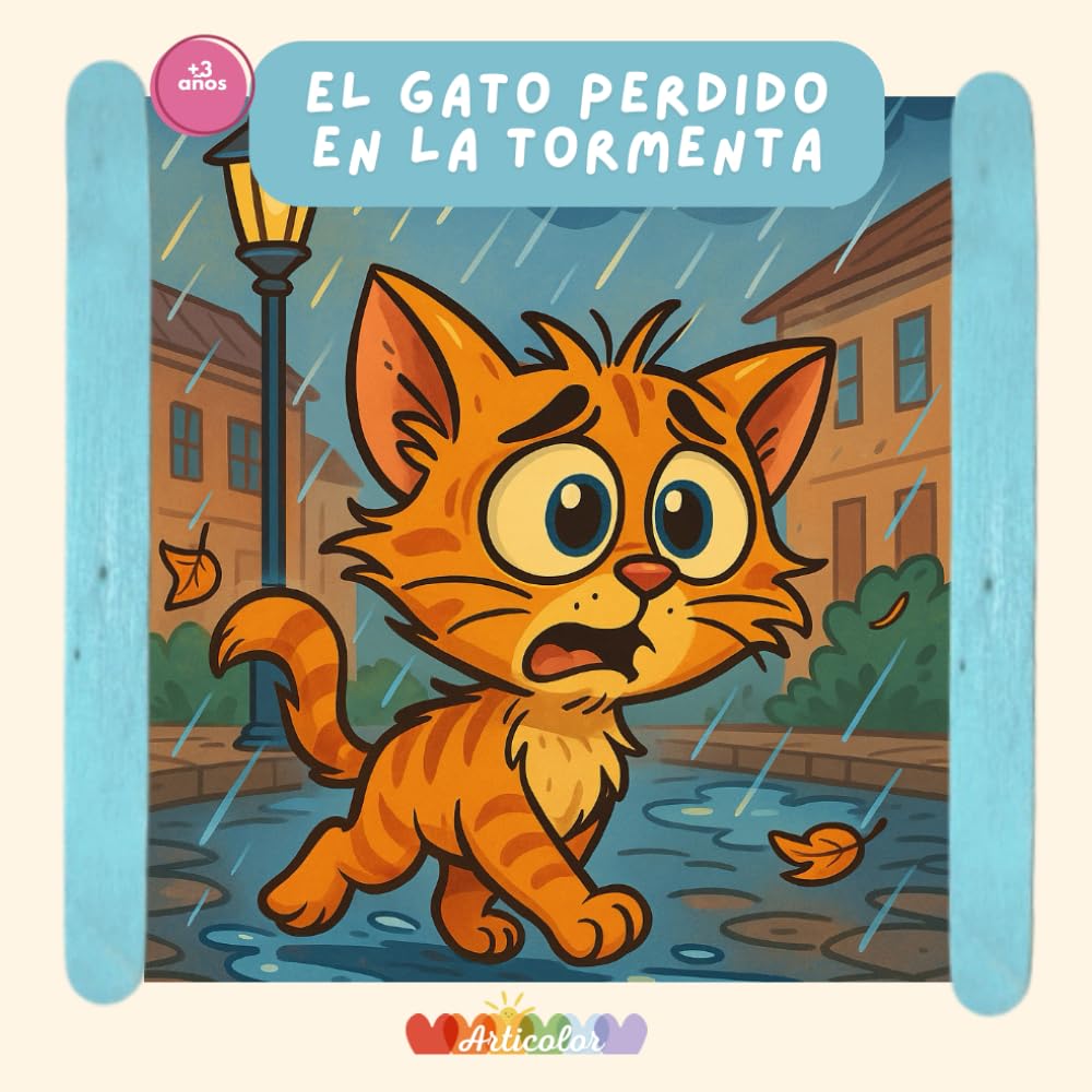 El gato perdido en la tormenta: cuento infantil, dibujos para colorear, preescolar, animales (Articolor Mini (2+ años))