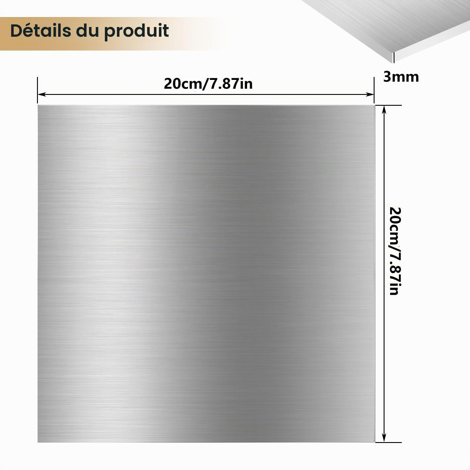 5 Pièces Plaque plates en aluminium 6061 de 3 mm, 20 x 20 cm, avec film de protection, pour modélisme, foires, Carré Pour DIY Artisanat