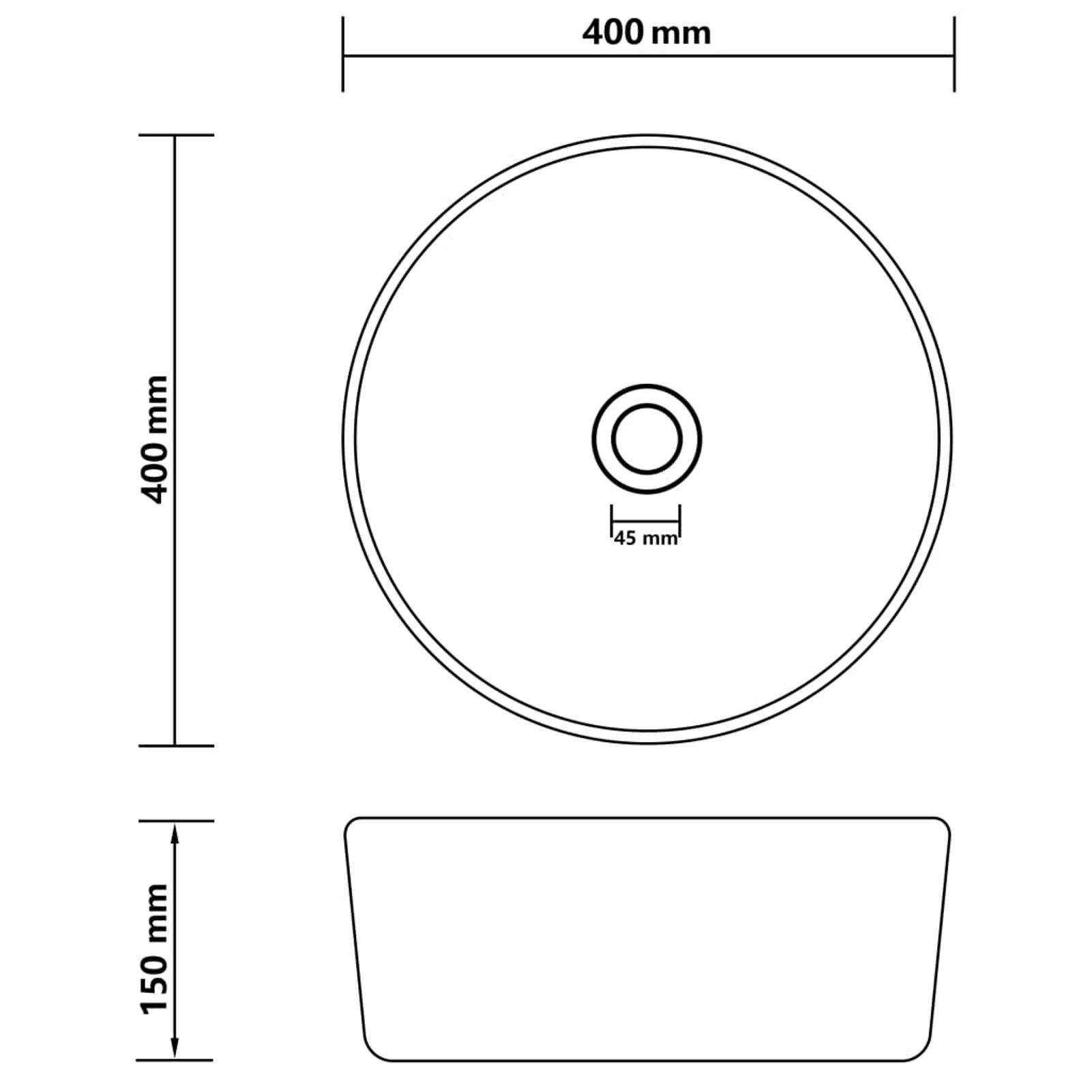 Lavabo de Lujo Redondo cerámica Gris Oscuro Mate 40x15 cm, Fregadero, Lavabo Baño, Lavamanos Baño, Lavatorio Casa De Banho, Mueble Lavabo sobre Encimera 147016