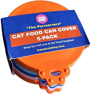 TRAVEL CAT Food Can Covers Lids - 5 Pack Reusable Silicone Pet Food Lids for Canned Food Storage - Universal Standard Size Can Covers for Cats Food, Multi-Colored