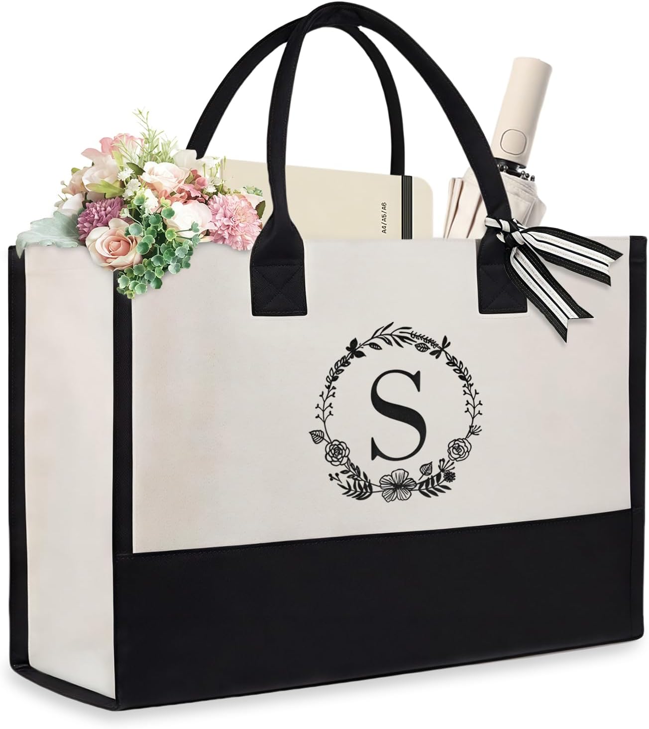 S Canvas Bag with Floral Print