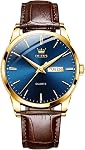 OLEVS Watches for Men Leather Men Easy Read Watches, Arabic Numerals Simple Style Calendar Large Face Watches (White/Black/Blue Dial)