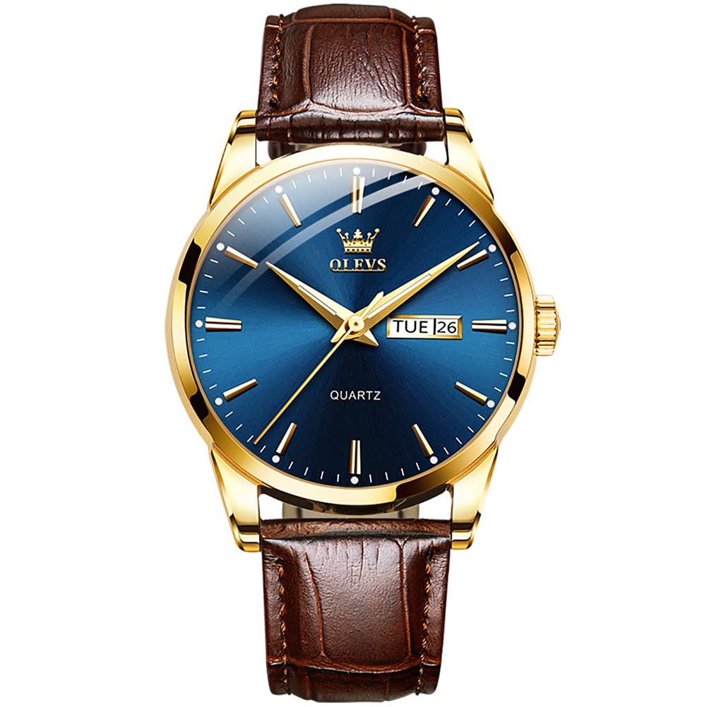OLEVS Mens Watches Leather Wristwatch with Waterproof Luminous Analog Quartz Fashion Business Sport Watches for Men
