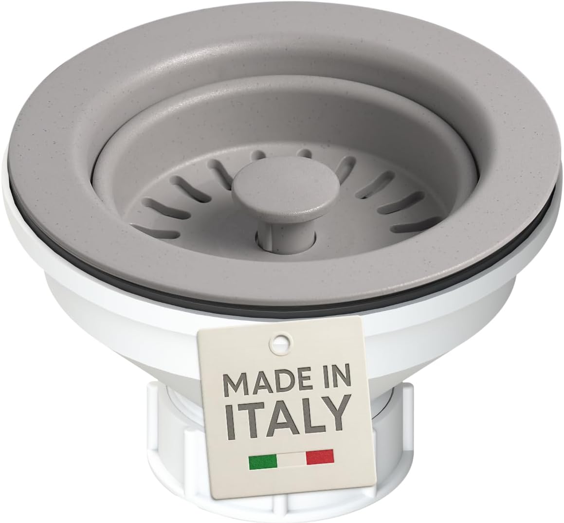 Nantucket 3-1/2 Basket Strainer Kitchen Drain Assembly Kit for Granite Composite Sinks, Gray, Made in Italy 3.5KD-GCG