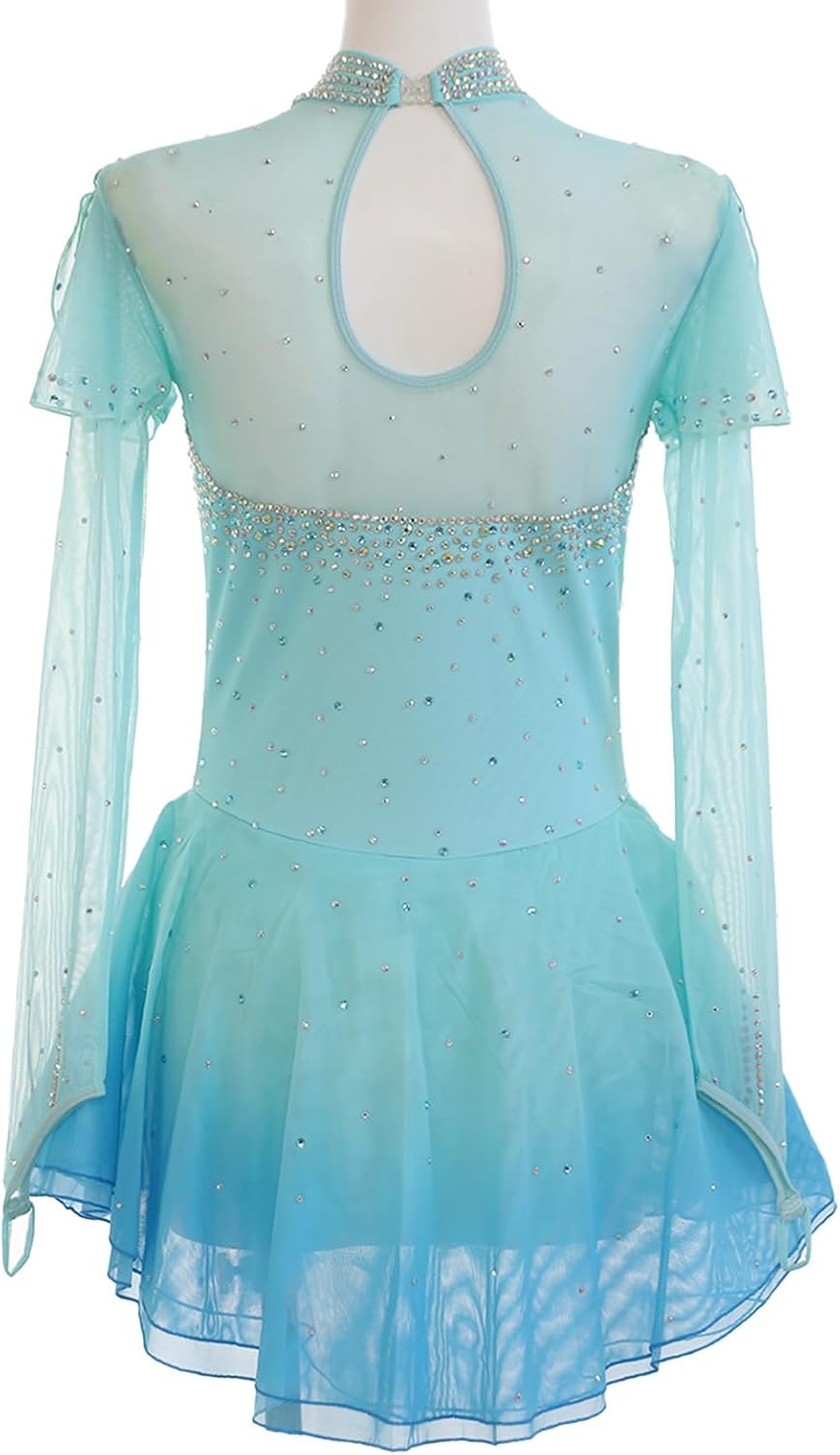 Ice Skating Dress for Women Long Sleeve Simple Custom Comfortable Performance Gown with Flowing Skirt