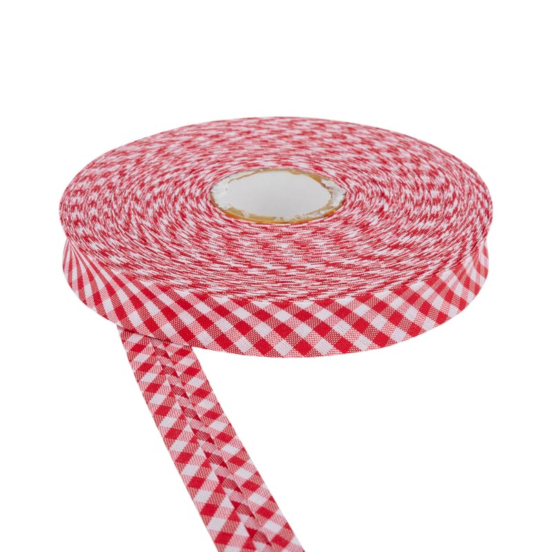 18mm Wide Cotton Gingham Bias Binding Tape 5m & 25m Available - White, Double Folded, Edging for Sewing, Bunting, Craft, Upholstery, Piping & Garments (Red, 5m) -Craft Queen LTD