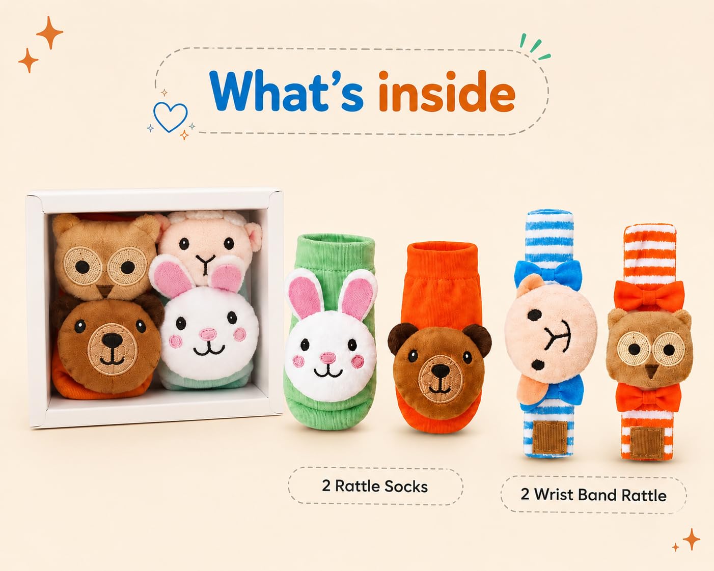 Jinglers Rattle Set for Babies 0-6 Months, Wrist Rattle & Foot Finder Socks, Soft Sensory Toy for Early Learning, Tummy Time Toys for New Born Baby Girl & Boys 6-12 Month, Gift 0-12 Months 3