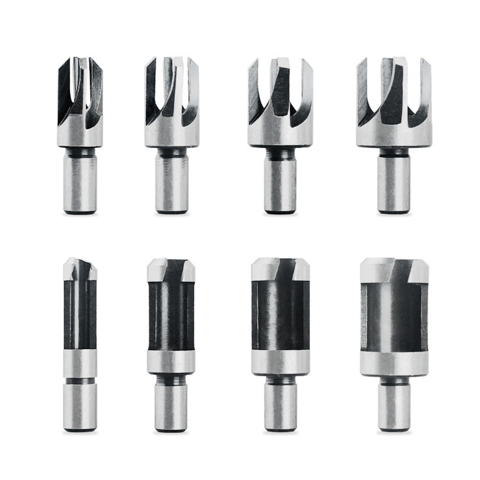 8Pcs Wood Plug Cutter Set, Wood Dowel Holes Plugs Cutters, Carbon Steel Round Shank Claw & Tapered Drill Bits Set, Cork Drill Hole Saw Tool, HSS Tenon Drills Bits Cutter for Woodworking Tool