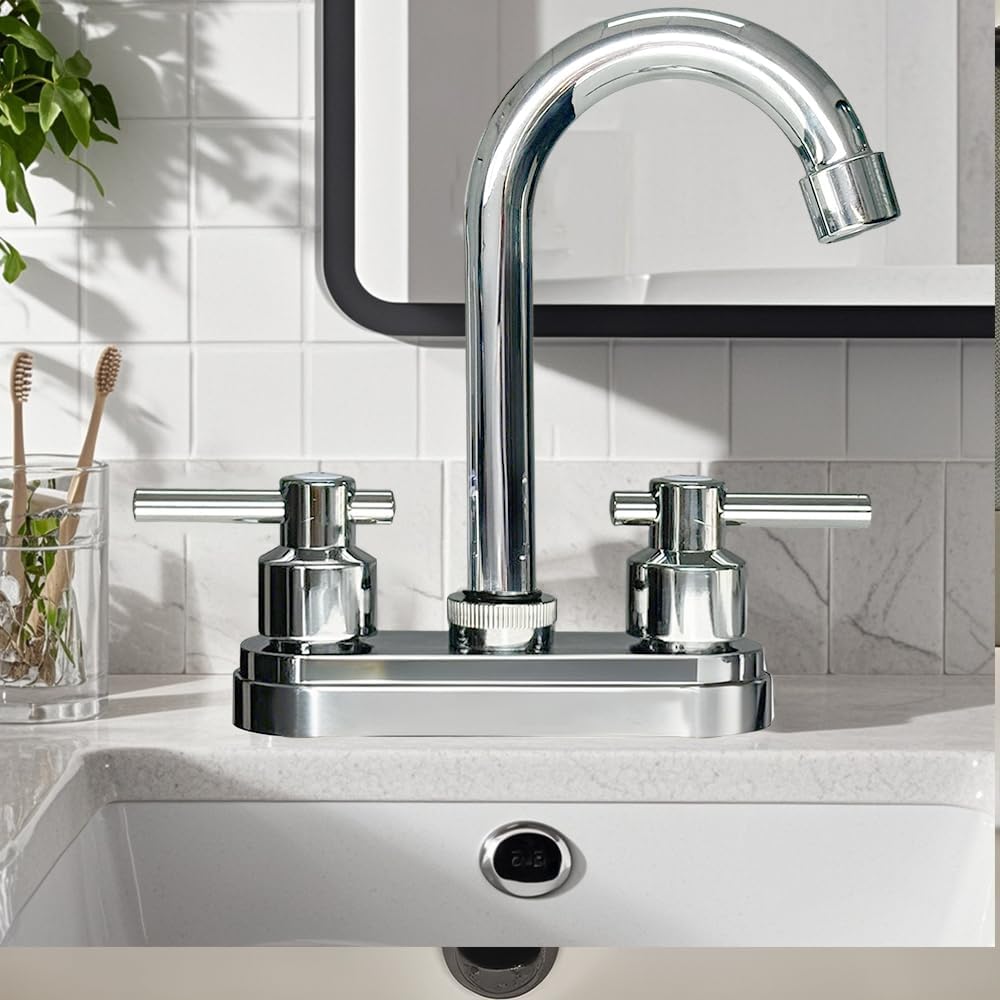Bathroom Faucets,Black Bathroom Sink Faucet 2 Hole,Centerset 4 inch Bathroom Faucet with Two Handle and 2 Supply Hoses,Bathroom Faucets for Sink Vanity,Chrome