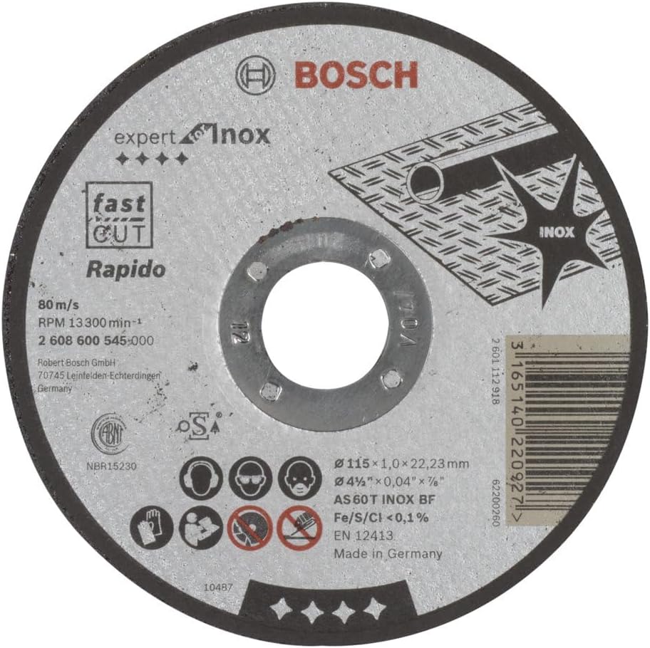 Bosch 1x PRO Stainess Steel and Metal Longlife Thin Cutting Disc for Small Angle Grinder and Bore 22.23 mm (for Steel, Stainless steel, Ø 115 mm, Professional Accessory Small Angle Grinder)