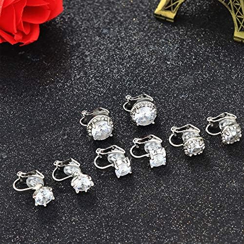 YADOCA 4 Pairs Silver Rose Gold Clip Earrings for Women Girls Cubic Zirconia Stud Ear Clips Hypoallergenic Non Pierced Clip On Earrings Fashion Jewelry Gift