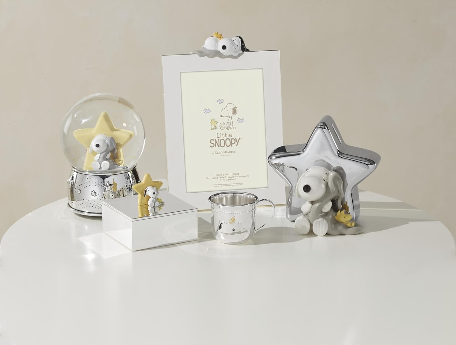 Reed And Barton Home Decor, Little Snoopy Frame 5X7-Inch, Metal Material, Spot Clean, Holds 1 5X7 Picture, Picture Frames, Kids Room Decor, Playroom Tabletop Decoration, Snoopy Design(Silver, 1 Piece)