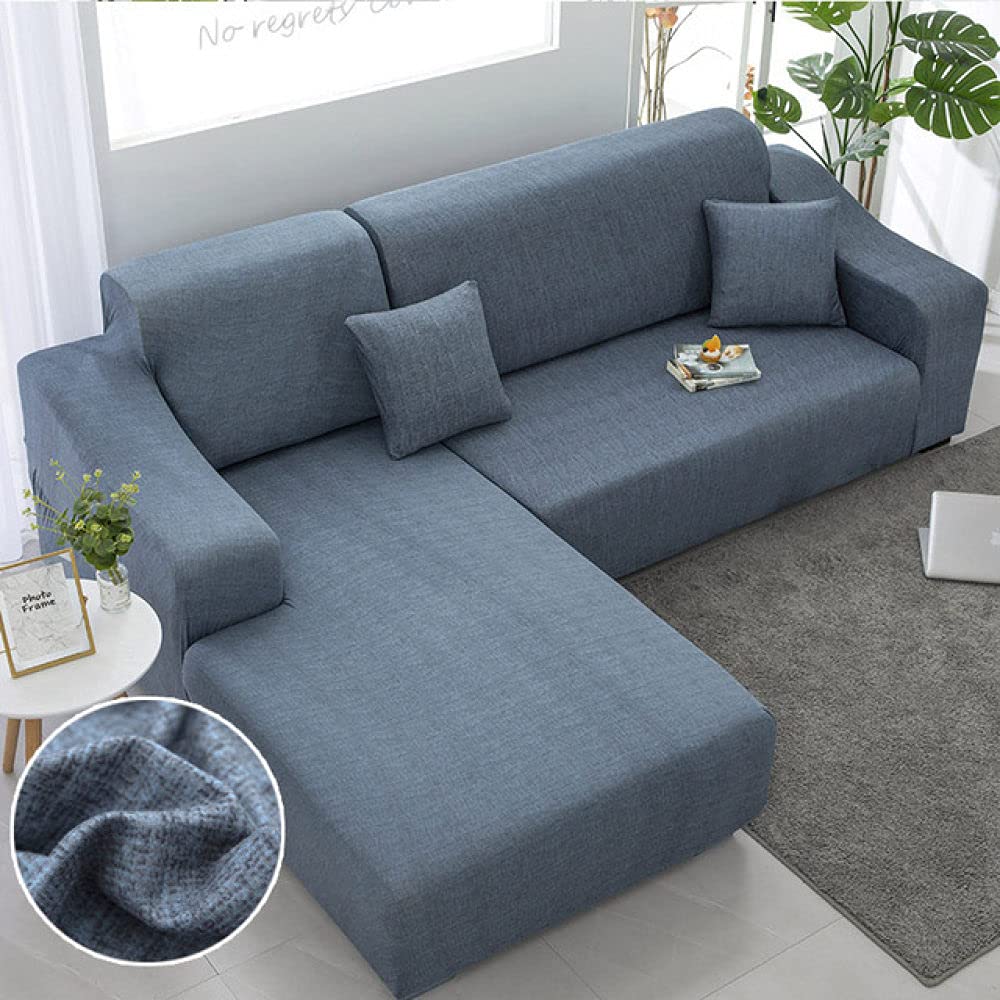 Housse de canapé d'angle extensible en coton pour rénover un salon usé (2 pièces 145-185cm)