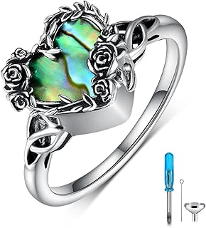 Urn Ring for Ashes for women 925 Sterling Silver Abalone Shell Cremation Rings for Ashes for Women, Heart Cremation Keepsake Ring Jewelry for Human Ashes 9