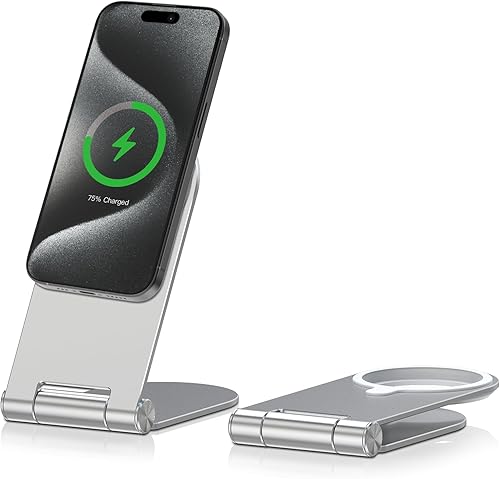 Miniatura 7 de Soporte para cargador MagSafe, soporte para teléfono MagSafe ajustable de rotación 270 para escritorio, soporte Magsafe plegable y resistente
