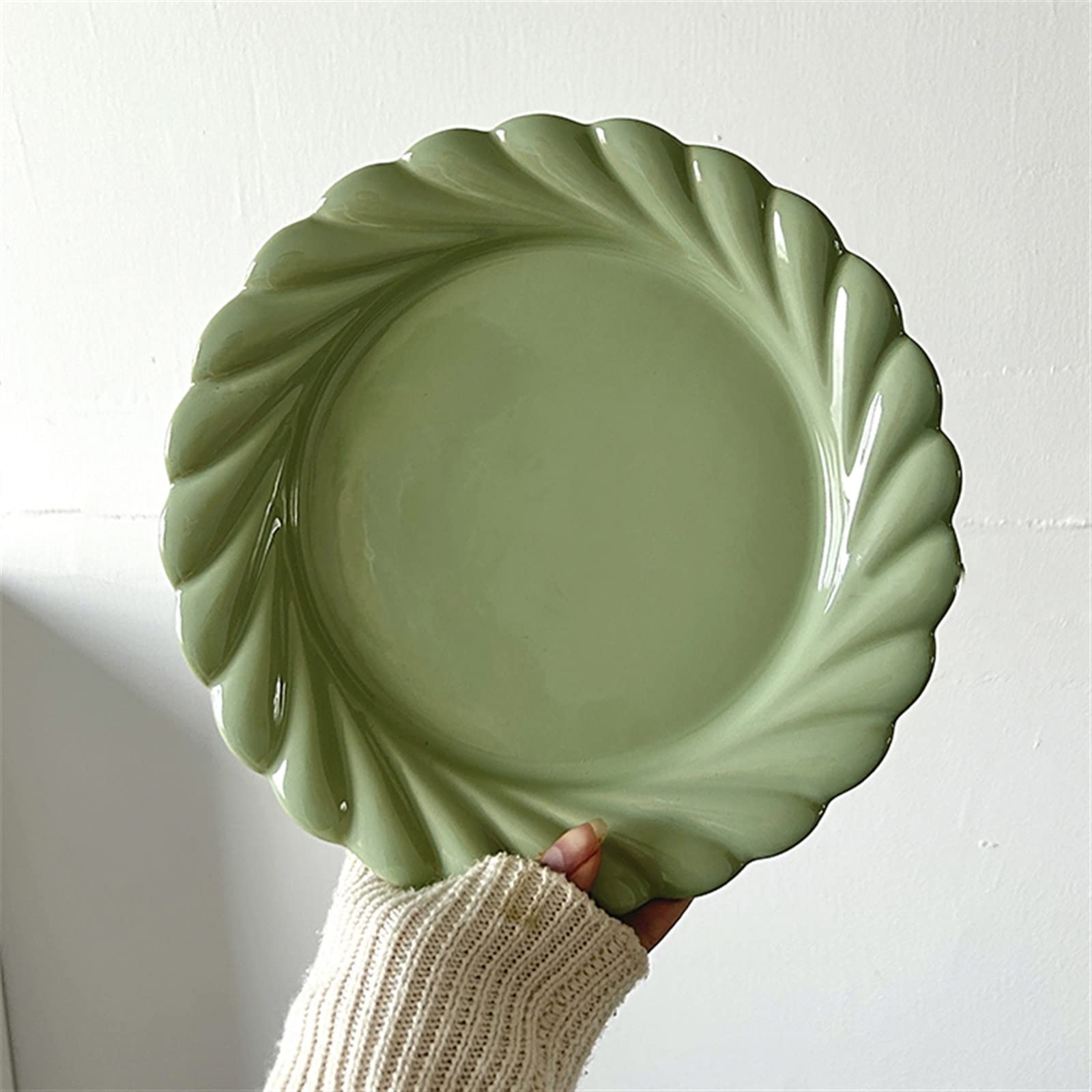zastawa stołowa Vintage zielony talerz do jadalni domowy deser ciasto talerz owocowy talerz śniadaniowy koronkowy ceramiczny talerz do jadalni płaski talerz głęboki talerz czysta zieleń zestaw zastawy