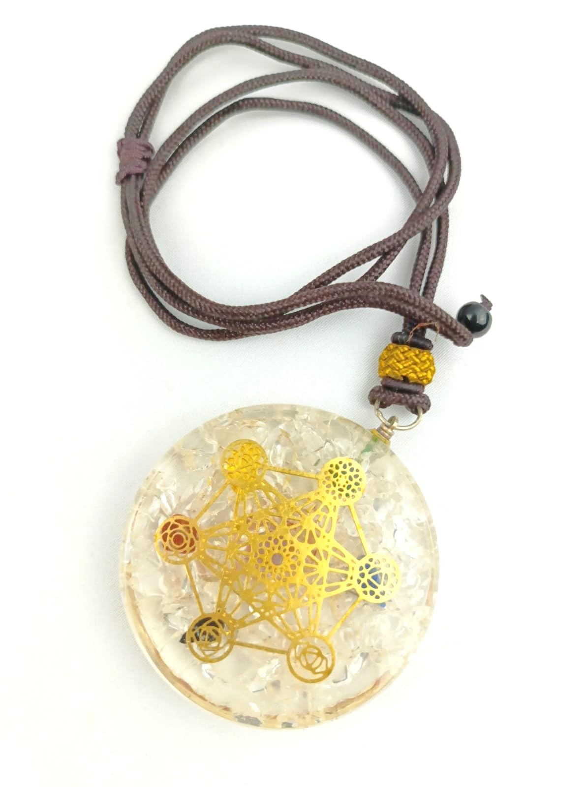 Jet Amethyst Metatron's Cube Merkaba 7 Chakras with Crystals Stones Orgone Pendant 2 inch Approx Adjustable Energy Generator Necklace
