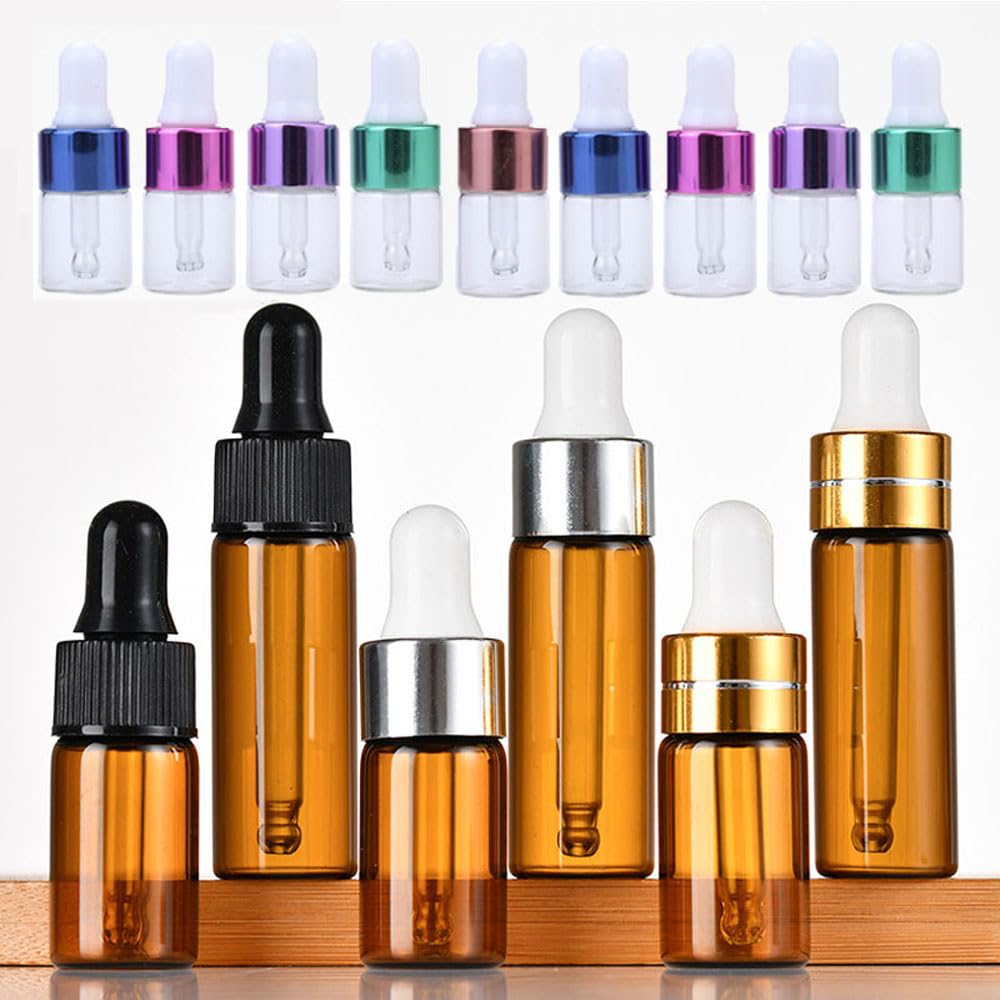 100 stücke 1/2/3/5ML Leere Glas Mini-Tropf ätherische Flaschen Pipetten Öl Aroma Therapie Roségold Kappe Pipetten Flaschen (Transparent-Rosengold,2ml)