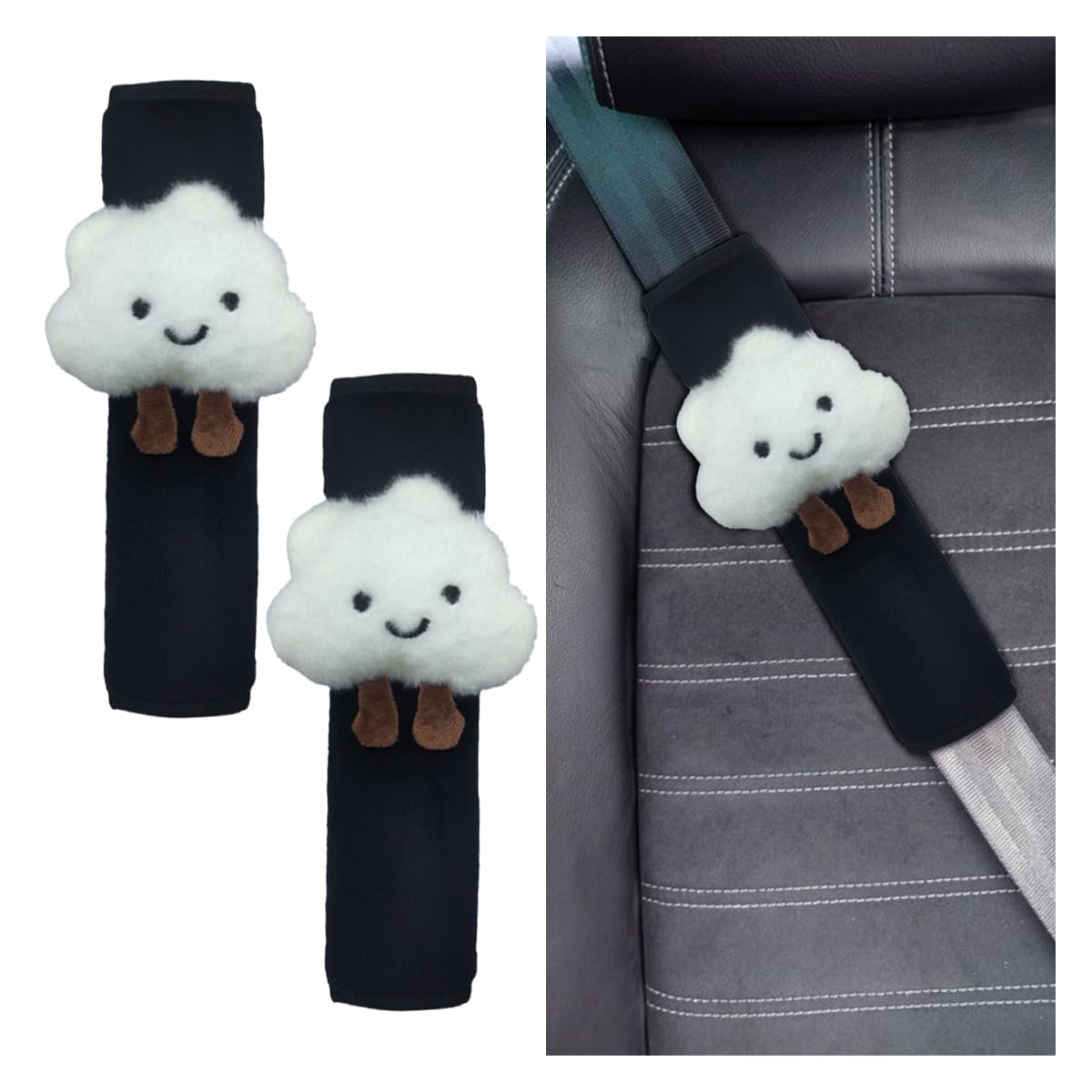 Fluffy Cloud Car Seat Belt Pads - Cute Seat Belt Covers for More Comfortable Driving - Safety Seatbelt Shoulder Strap Cushion Protect Shoulder and
