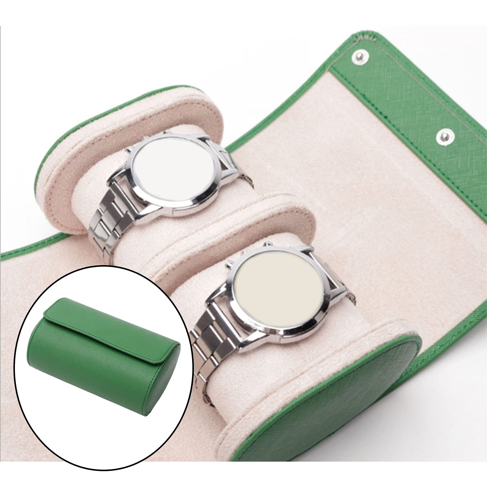 Caja de Almacenamiento portátil for Reloj con 2 Ranuras, Bolsa Enrollable for Reloj de Cuero PU, Organizador de Reloj Coleccionable, Accesorios, Regalo de cumpleaños Verde