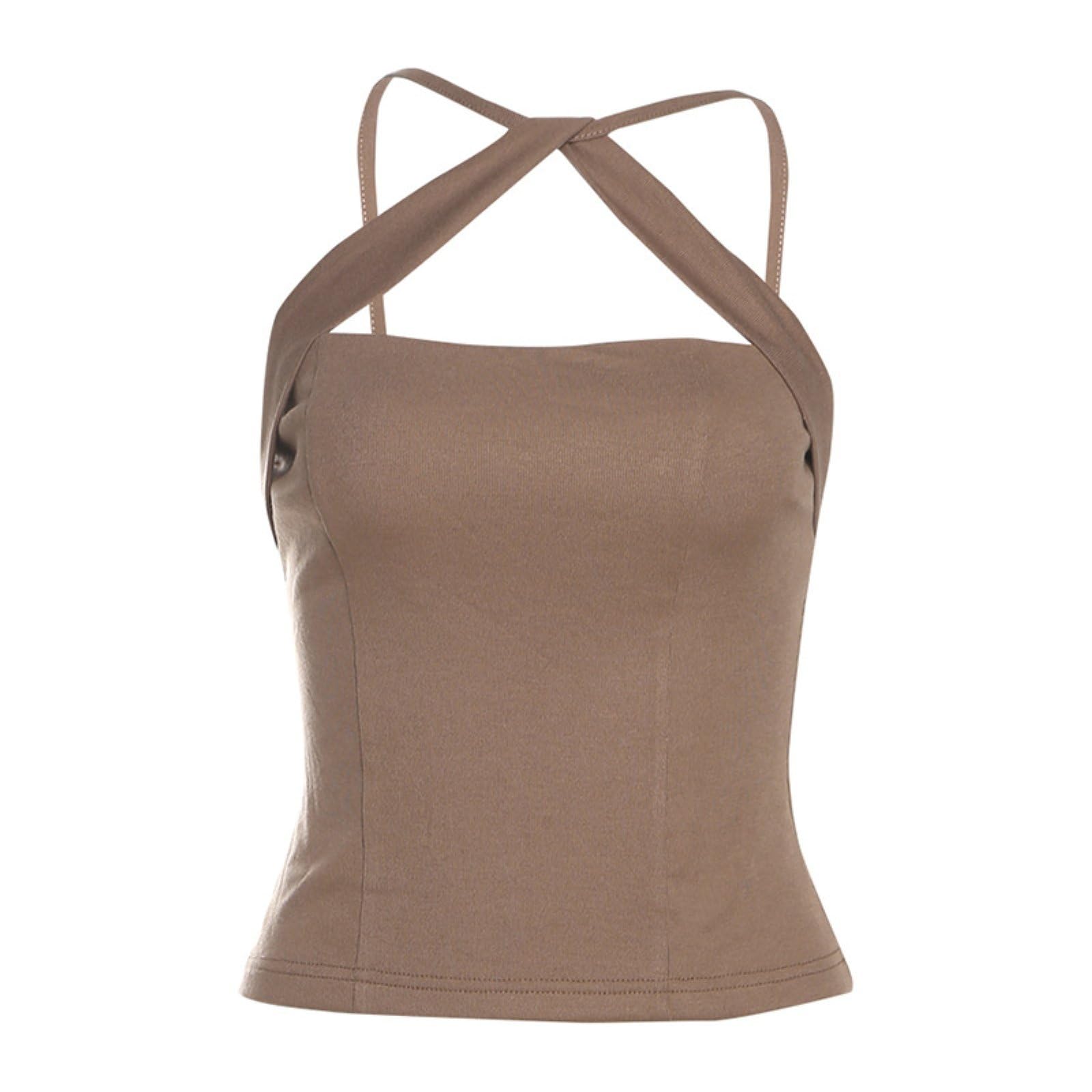 Top Estivo Senza Schiena Con Collarino Incrociato Per Donne Slim Fit Ideale Per Uscire