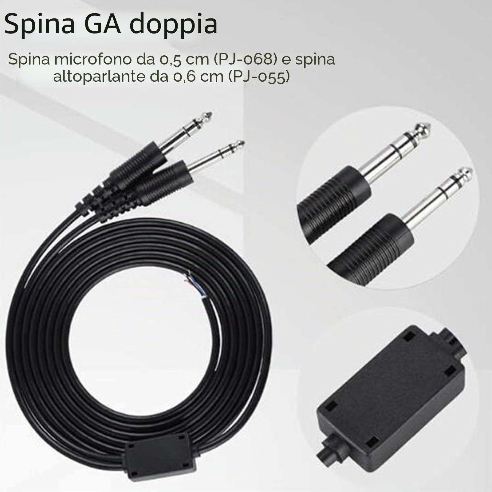 Cavo Per Cuffie Aviazione GA – Doppia Spina PJ-068 (3/16") E PJ-055 (1/4") – Per David Clark E AVCOMM, 2 Metri
