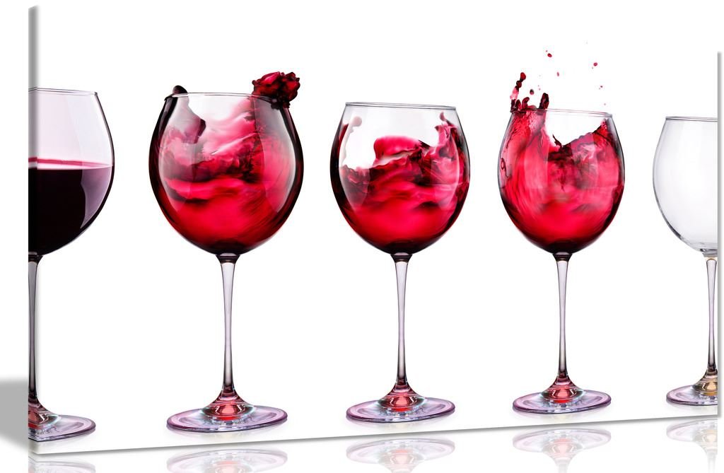 Panther Print White,Red Red White Wine Glasses Kitchen Canvas Wall Art Picture Print (24X16in)