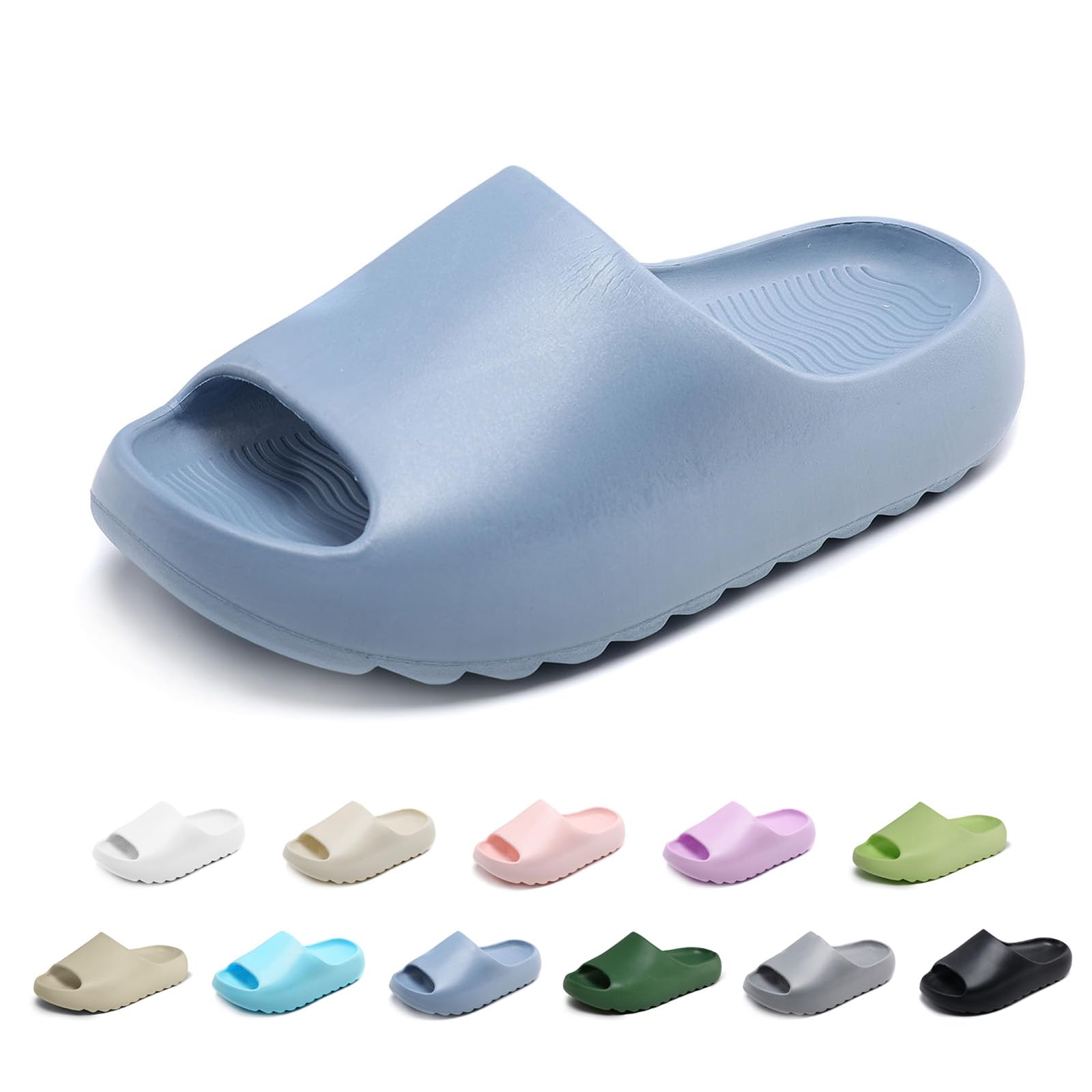 xinlanlin Kids Cloud Slides Slippers For Girls Boys,Pillow House Slippers Non-Slip Super Soft Quick Drying Shower Cushioned Slides Bathroom Thick Sole