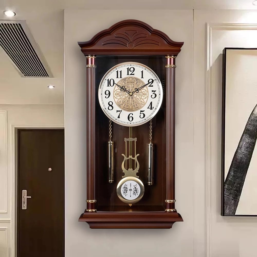 Reloj de pared con péndulo que funciona con pilas, reloj de pared grande colgante con péndulo, reloj de péndulo silencioso, reloj de pared para decoración de sala de estar, oficina y decoración del