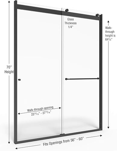 Miniatura 2 de Basco Shower Door Rotolo - Puerta corrediza de ducha de 56 a 60 pulgadas de ancho x 70 pulgadas de alto, negro mate, sin marco, vidrio templado