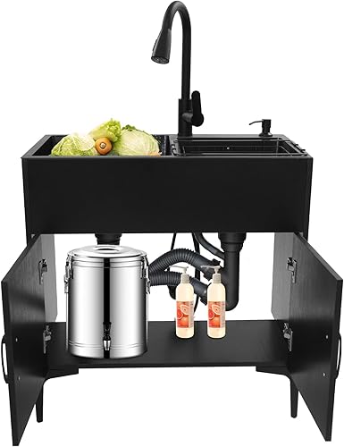 Fregadero de lavandería de 30 pulgadas con gabinete y grifo rociador extraíble, fregadero de acero inoxidable con doble tazón, dispensador de jabón,