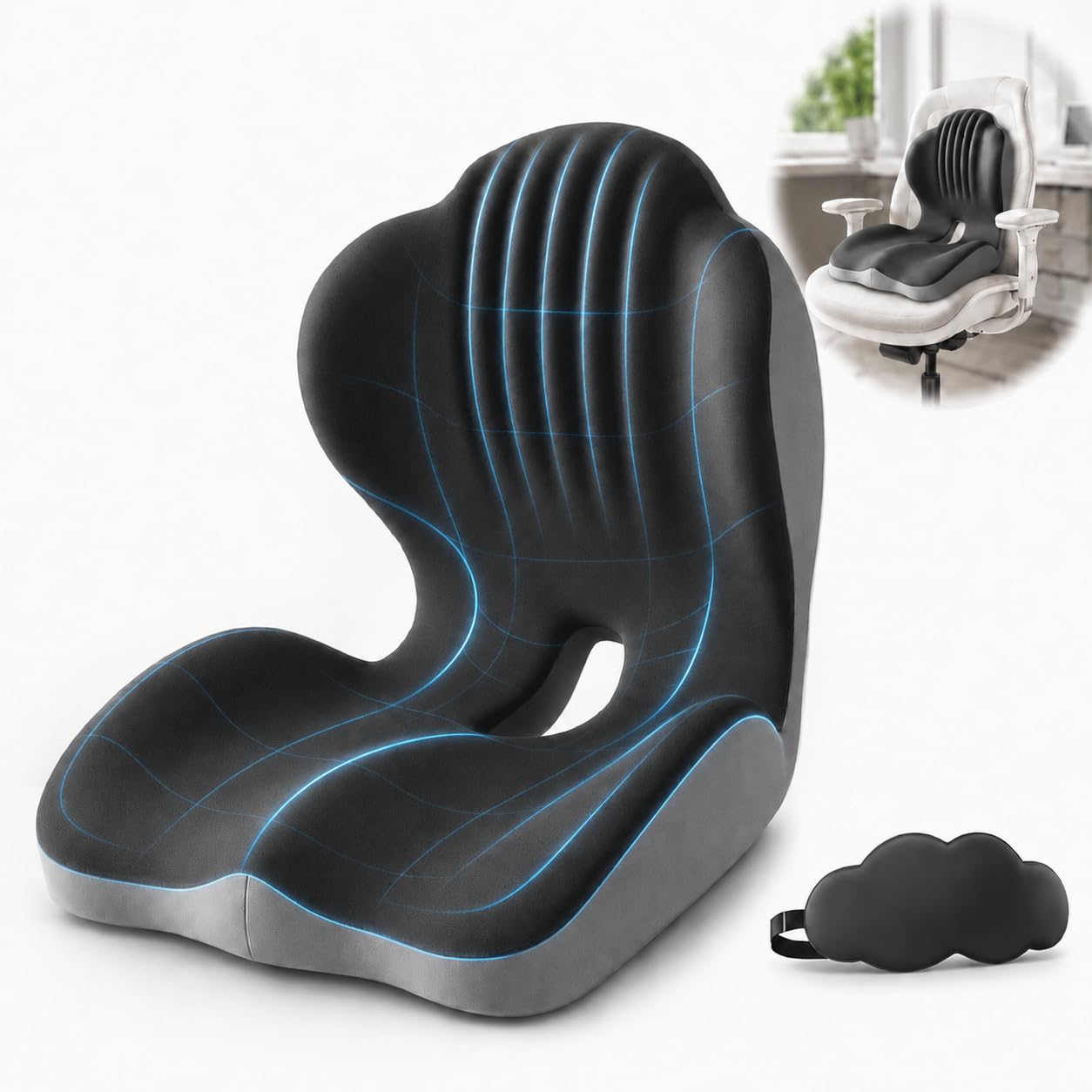 DVDVBOOM Ergonomic Seat Cushion, L-Shaped Office Chair Cushion with High-Density Memory Foam Support & Chair Back Support, for Long Sitting Office Workers