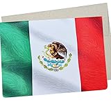 Mexican Flag Greeting Card and Envelope (7X5 Inches and Blank Inside for All Occasions) for Birthday, Trip to Mexico, or Cinco de Mayo Party Invitation 269