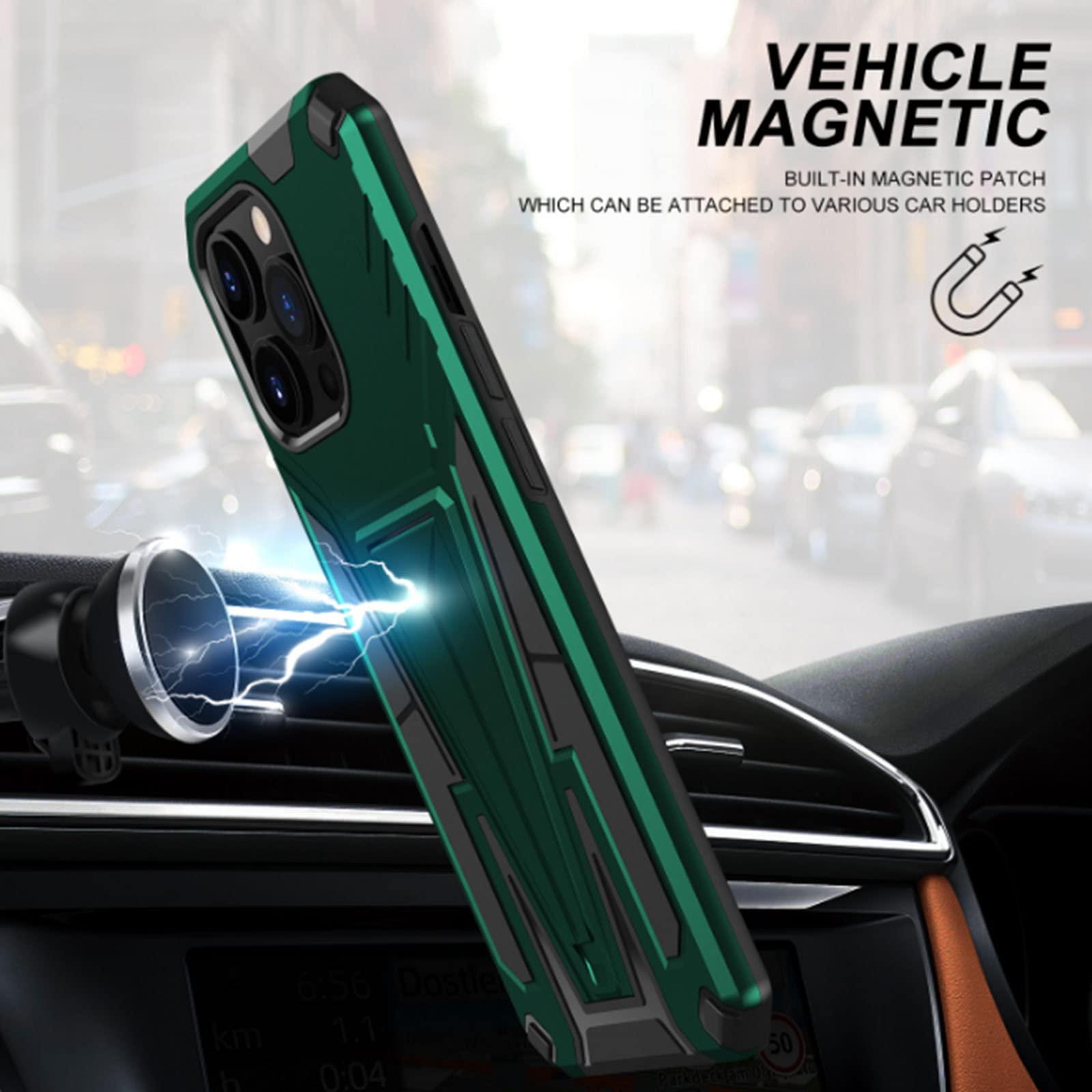 Etui do iPhone 13 Pro Max/13 Pro/13/13 mini, odporne na wstrząsy twardy tylny zderzak silikonowy pokrowiec ochronny z podpórką, kompatybilny z magnetycznym uchwytem samochodowym, czerwony, 13 Pro 6,1"