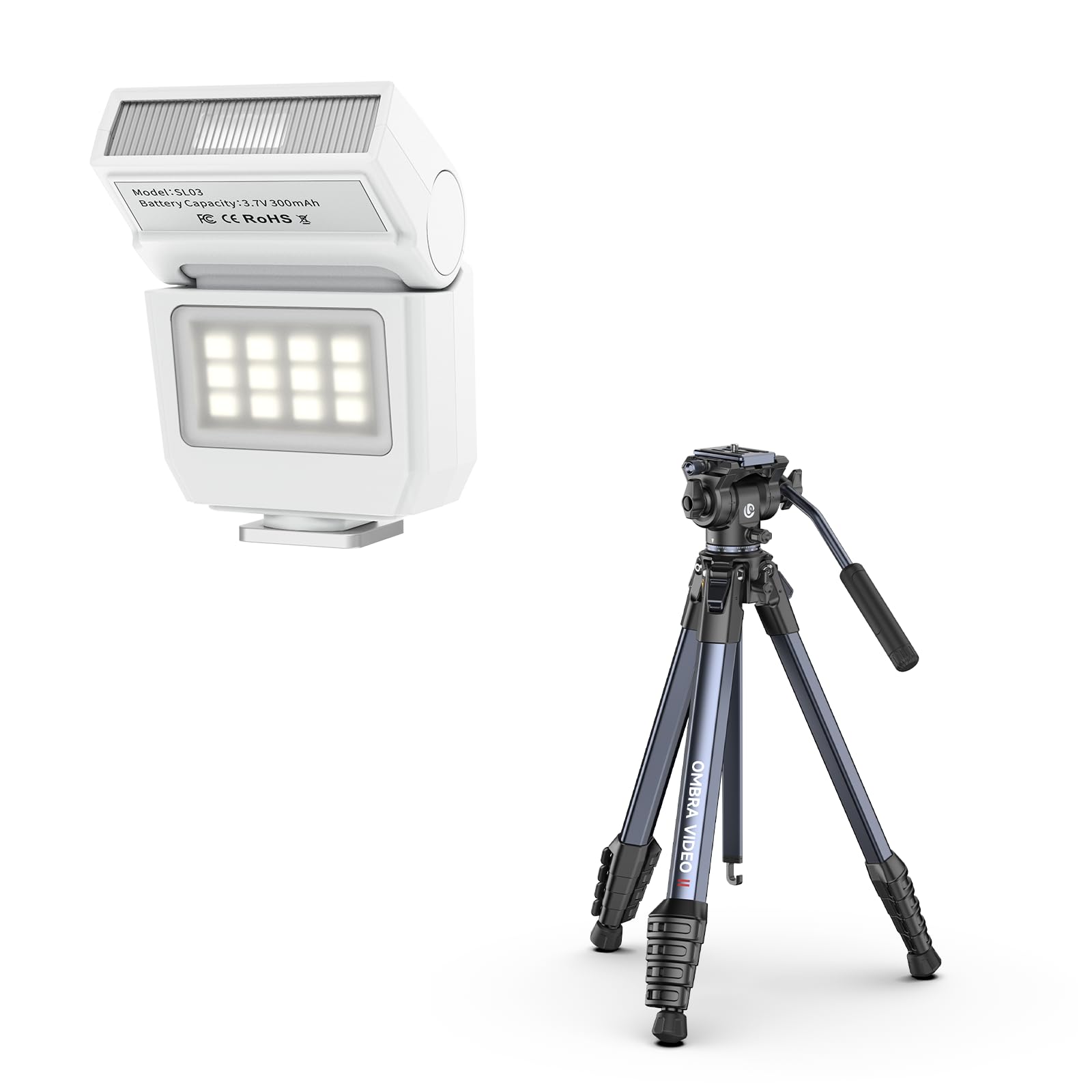 ULANZI SL03 Camera Mini Flash and ULANZI Ombra Video Ⅱ Camera Tripod with Fluid Head