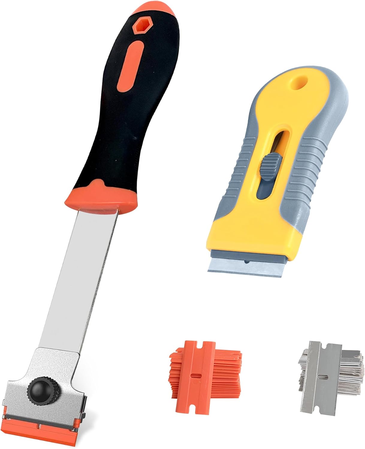 2 Pack Razor Blade Scraper with 20 Plastic and 20 Metal Blades for Removing Paint, Grease from Windshield, Registration Sticker, Glass Top Stove Cooktop Scraper