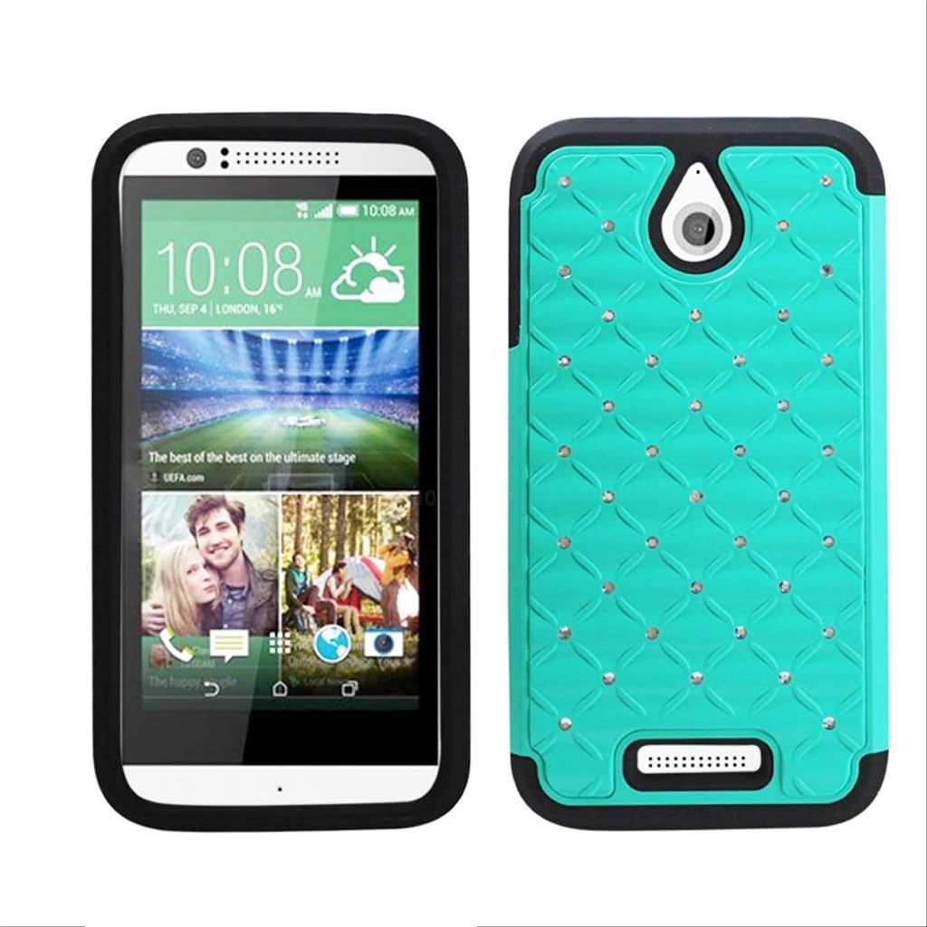 Digital4all(TM) For HTC Desire 510 Diamond Studded Defender Silicone Rubber Skin Hard Case + [FREE LCD Screen Protector Shield(Ultra Clear)+Touch Screen Stylus] (Diamond Teal / Black)