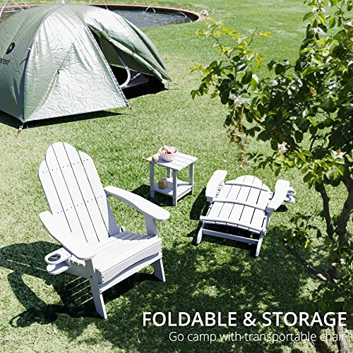 Lue Bona Folding Adirondack Chair, 6 White Poly Fire Pit Adirondack Chair / 3 White Outdoor Side Tables / 3 White Adirondack Chair Ottoman, Adirondack Chair Set For Pool Porch Deck Beach #TOP2