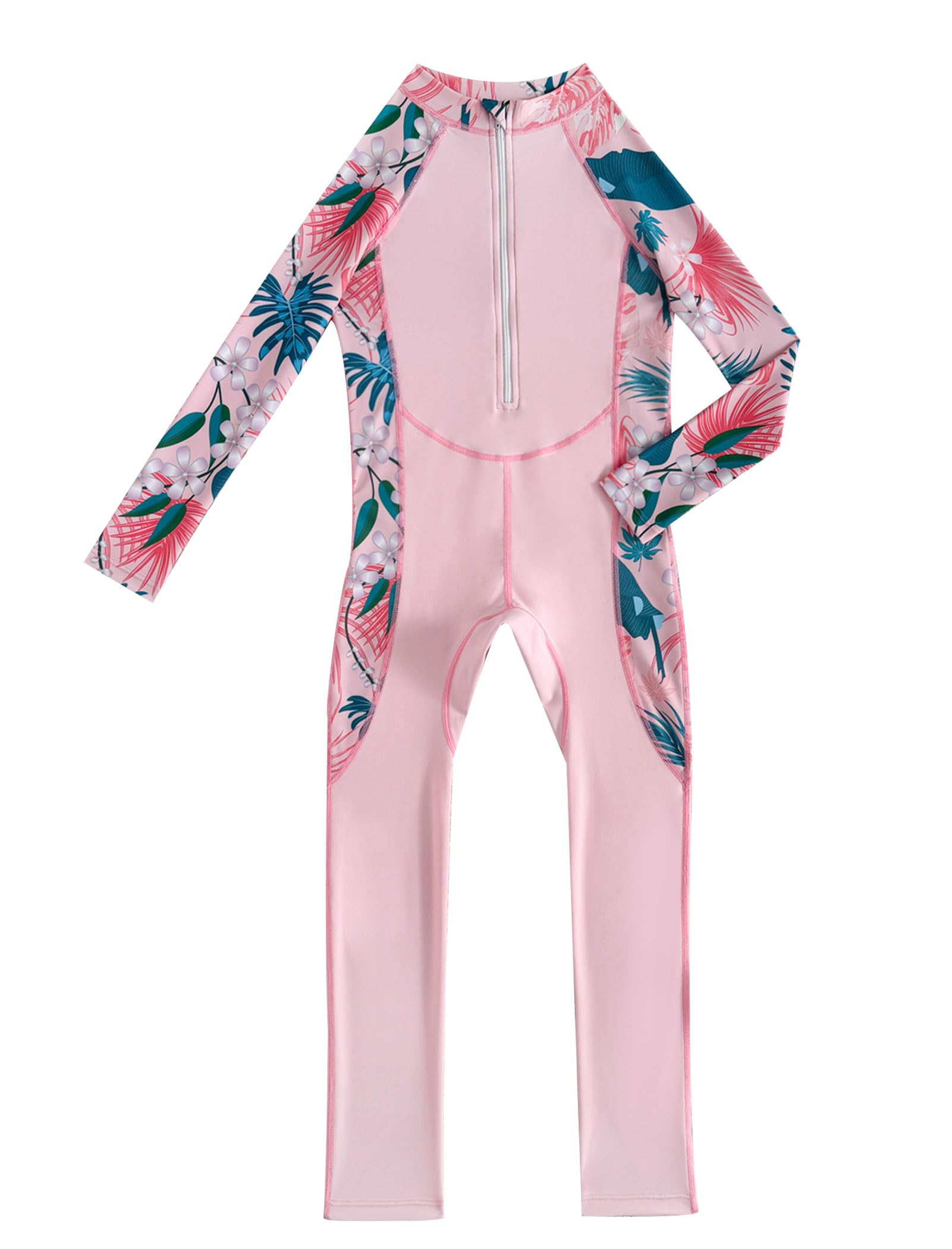 Odizli Burkini - Costume da bagno intero per bambine e ragazze, con stampa floreale, a maniche lunghe, con cerniera