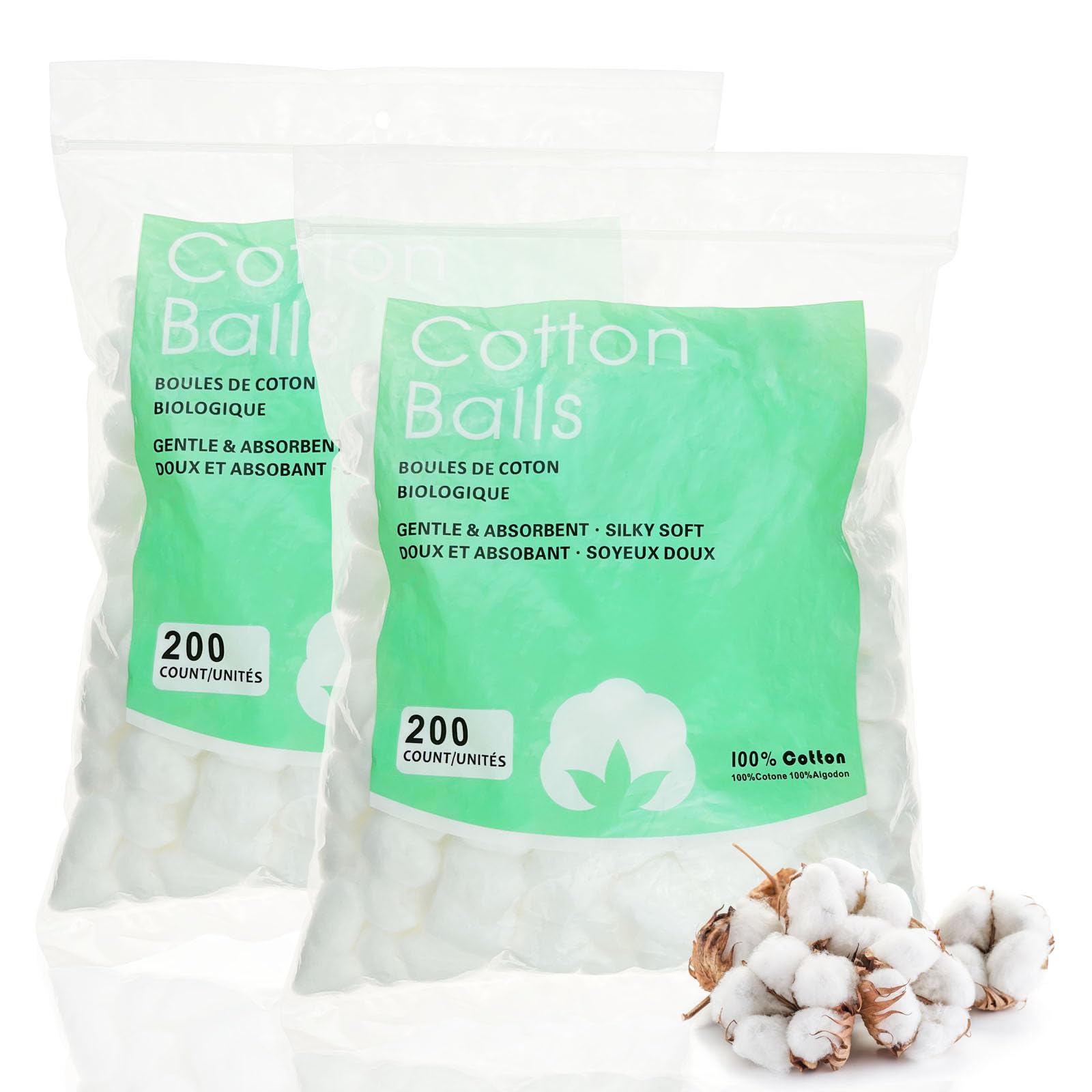 400 Pieces White Soft Natural Cotton Balls for Beauty, Personal Care, Cleaning Solvents and DIY Projects