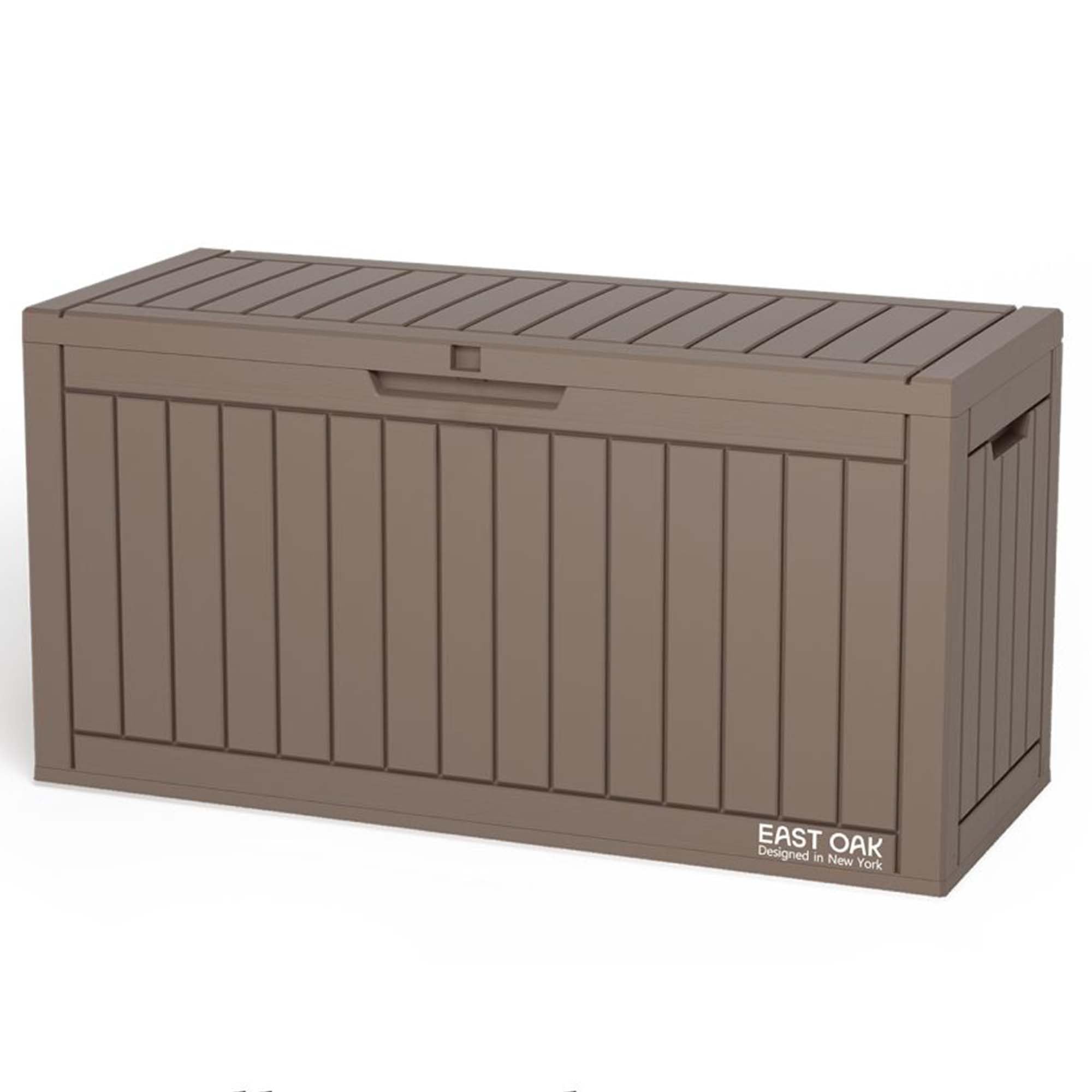 EAST OAK Outdoor Storage Box, 60 Gallon Deck Box Indoor and Outdoor Use, Waterproof Resin Storage Bin for Patio Cushions, Gardening Tools, Lockable, UV Resistant, Brown