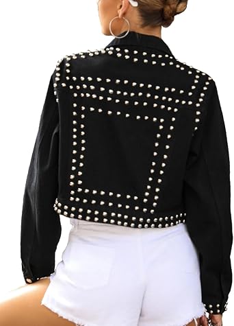 CYLADY Womens Basic Long Sleeve Denim Jacket Distressed Western Studded Trucker Jacket