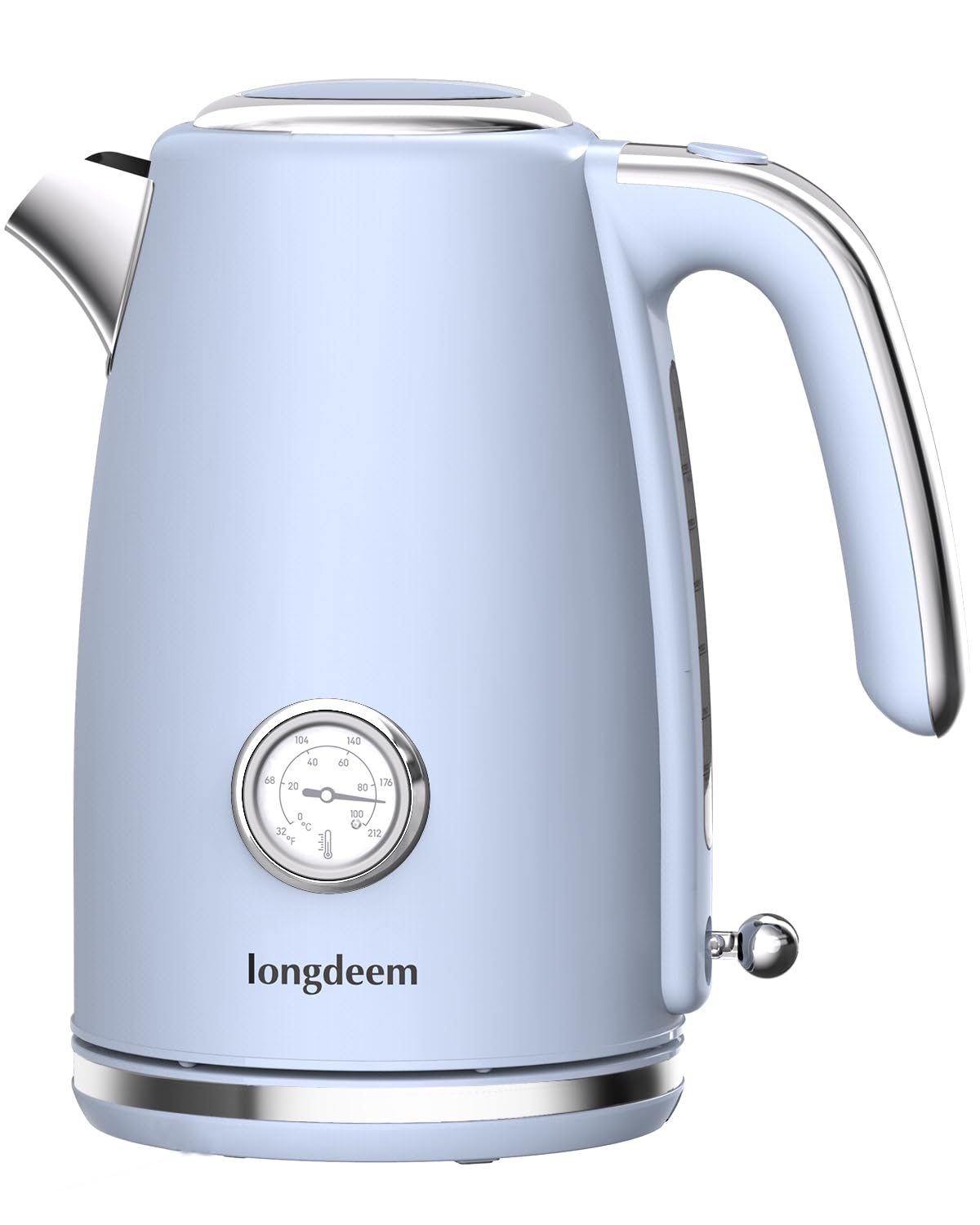 Stylish Stainless Steel Electric Tea Kettle, Longdeem Retro 1.7L with Temp Display, Automatic Shut Off, Boil-Dry Protection, 1500W Quick Boil, Non-BPA, Blue
