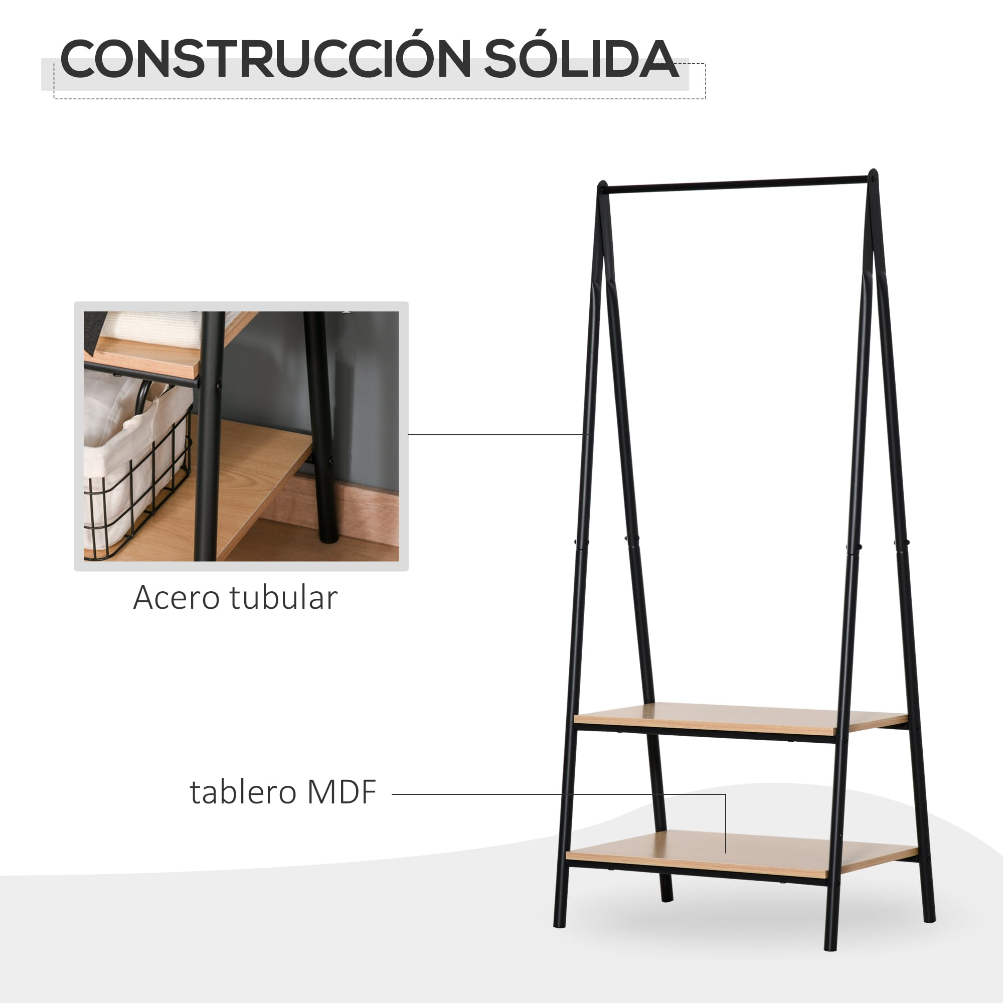 HOMCOM Perchero de Ropa Burro de Pie 2 Estantes 64x42,5x149 cm Negro