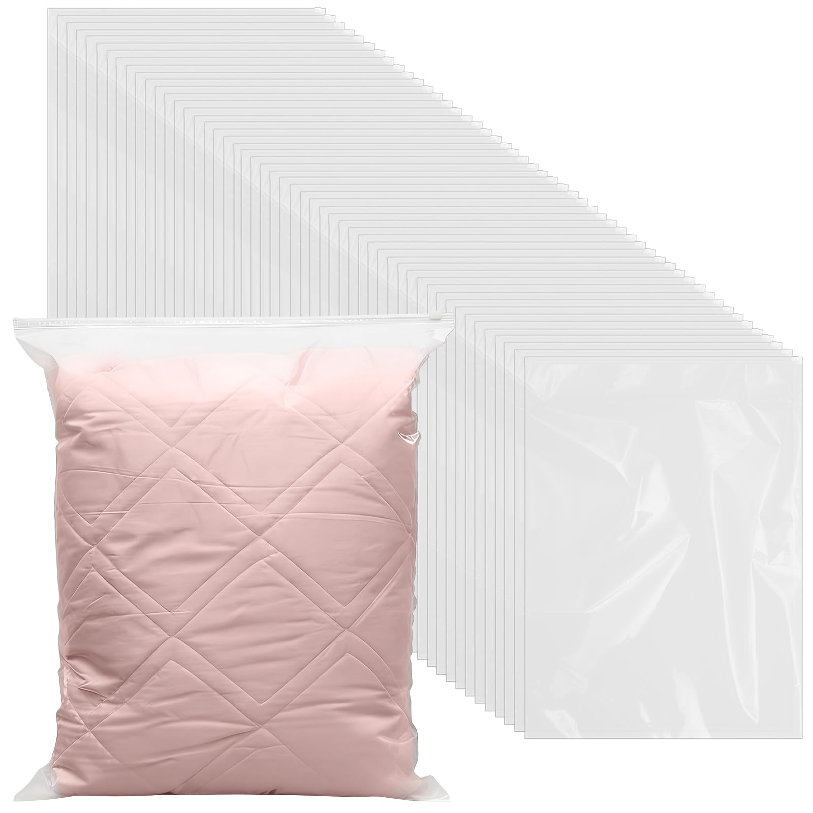 MOUYAT 50 bolsas transparentes con cierre de cremallera grandes, bolsas de almacenamiento de plástico de 50 x 60 cm, bolsas con cierre hermético para ropa, edredones, ropa voluminosa, mantas