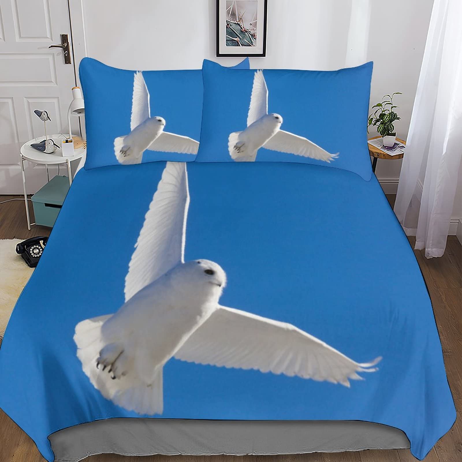 Housse de couette hibou King 220x240 cm avec taies d'oreiller en microfibre