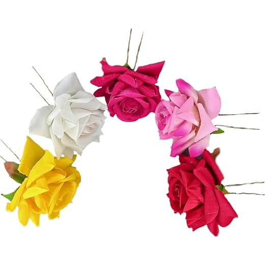 U Shape Juda Pin with Multicolor Rose Hair Accessories